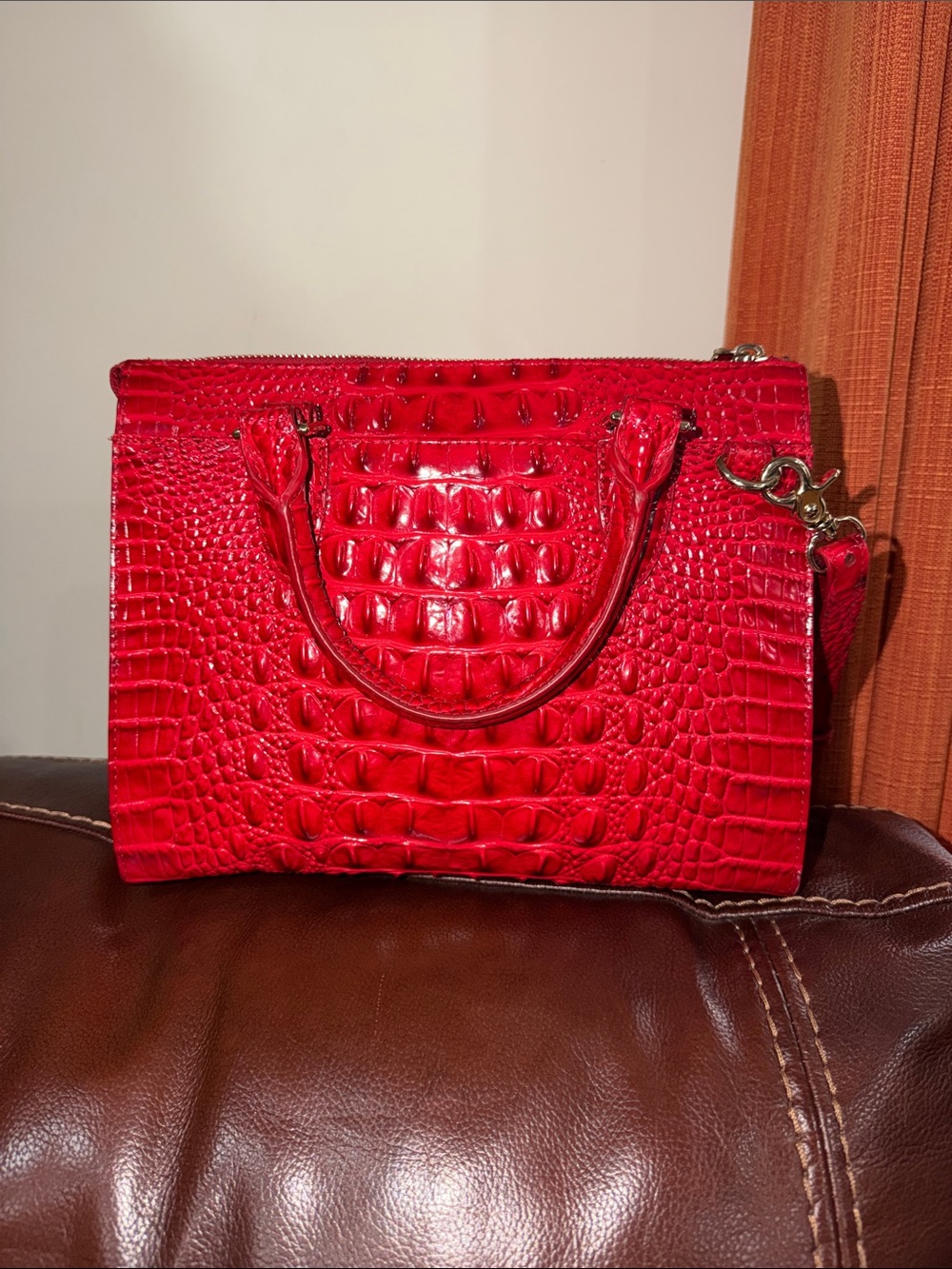 ‼️Brahmin Anywhere Convertible Embossed Red Leather Satchel Crossbody Bag - Picture 6 of 15
